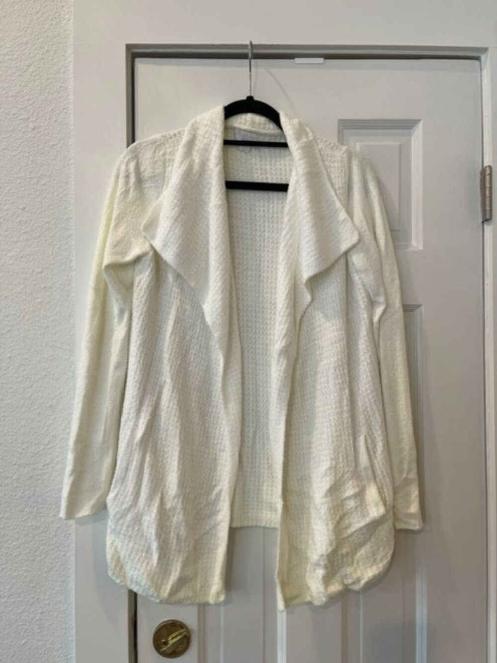 Barefoot Dreams Cream CozyChic Lite Waffle Open Circle Cardigan Small EUC